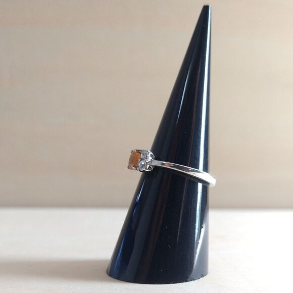 Fire Opal & Zircon Ring In Platinum Over Sterling - Picture 4 of 9